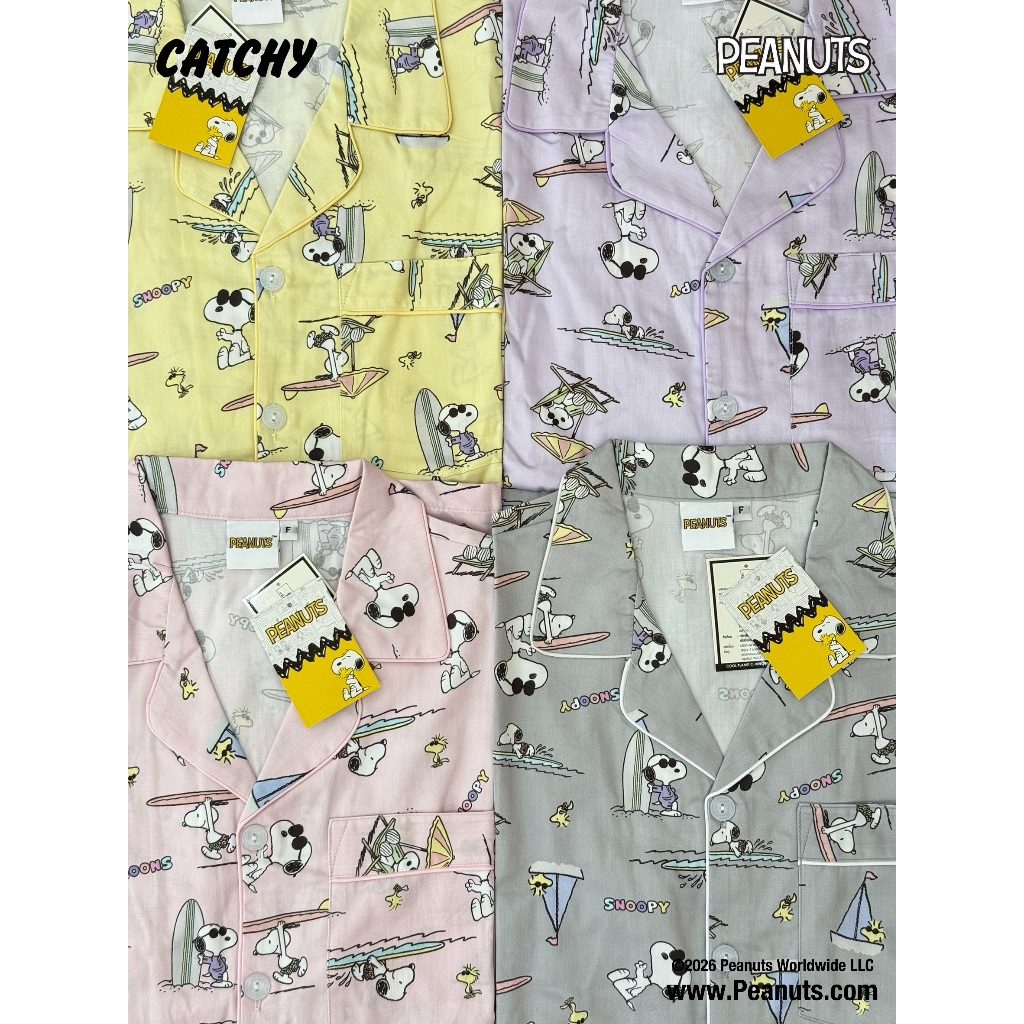 CATCHY x PEANUTS ชุดนอน ลายสนูปปี้ Snoopy ลิขสิทธิ์แท้ ผ้าคอตต้อนพรีเมี่ยม Snoopy Pajamas