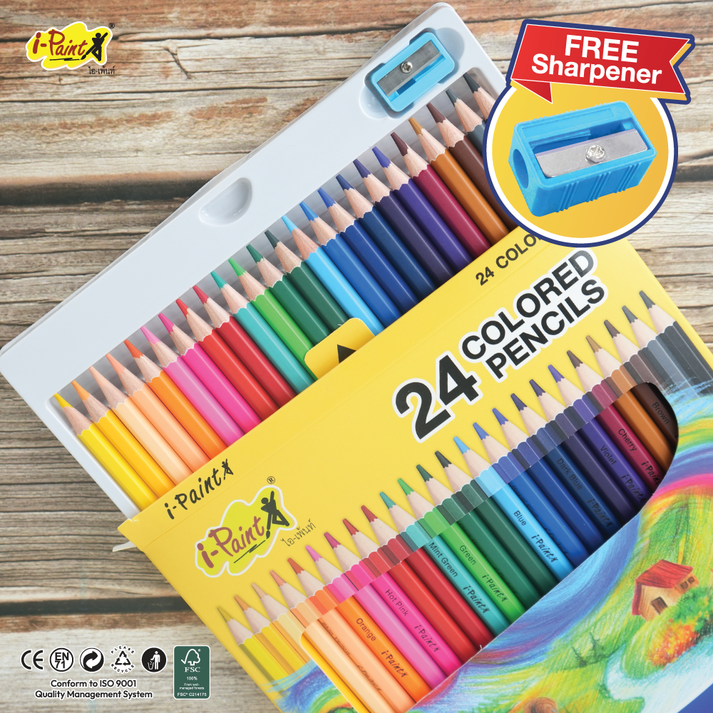 i-Paint أقلام تلوين خشبية 12 / 24 / 36 لوناً مع مبراة — صورة 4