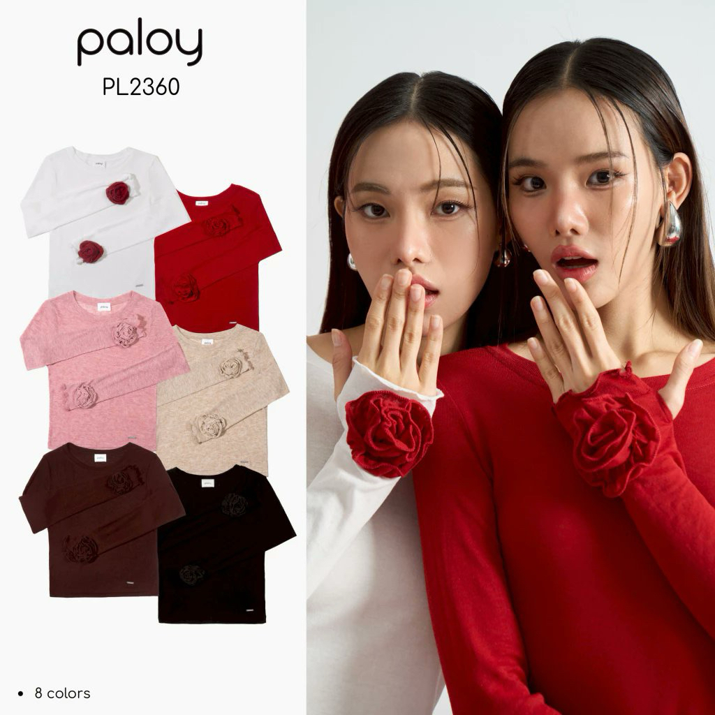 เสื้อ Camellia Top เสื้อแขนยาว ทรงเข้ารูป ปลายแขนแต่งดอกคาเมลเลีย