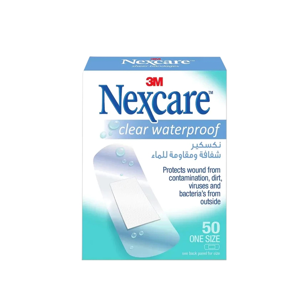 พลาสเตอร์ใส  3M Nexcare " Clear Waterproof " กันน้ำ ป้องกันน้ำได้ดี ( 1 กล่อง 50 แผ่น )