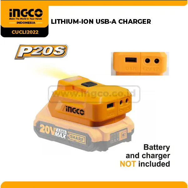 ที่ชาร์จแบตมือถือไร้สาย เสียบ USB 20V INGCO รุ่น CUCLI2022 ใช้ร่วมกับแบต 20V ของ INGCO และ TOTAL