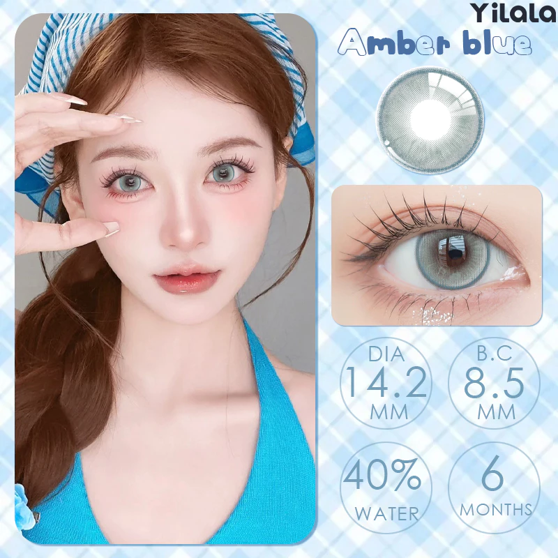 (COD)คอนแทคเลนส์ Yilala สีม่วง/น้ำเงินจำนวนมาก เส้นผ่านศูนย์กลาง 14.0~14.5 มม