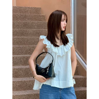 BY IRA (2026-114) Daphne Top เสื้อแขนกุด แต่งแขนระบาย ชายระบาย แฟชั่นเกาหลี