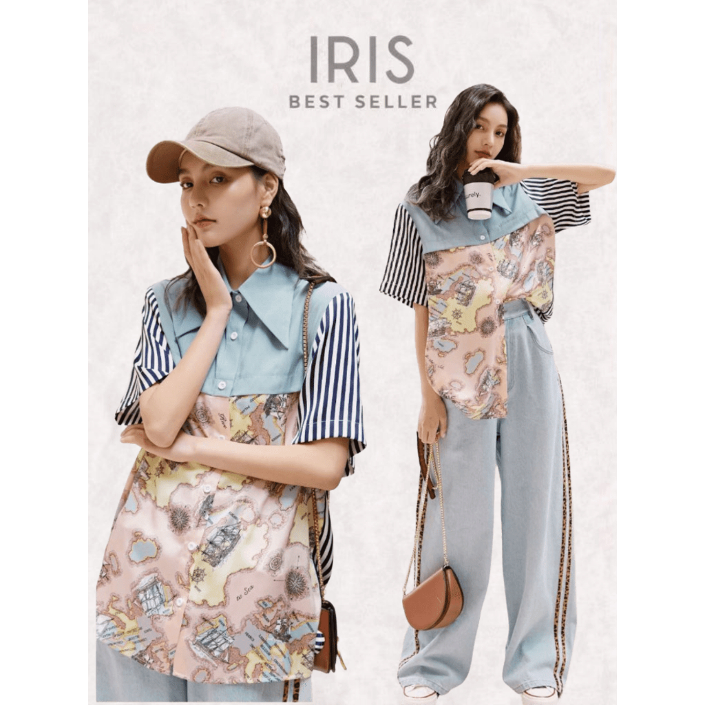 [ พร้อมส่ง ] สินค้าลิขสิทธิ์แท้ Iris Boutique IS062 Travel world shirt﻿ เสื้อเชิ้ต สไตล์วินเทจ ใส่เที่ยว ใส่ทำงาน