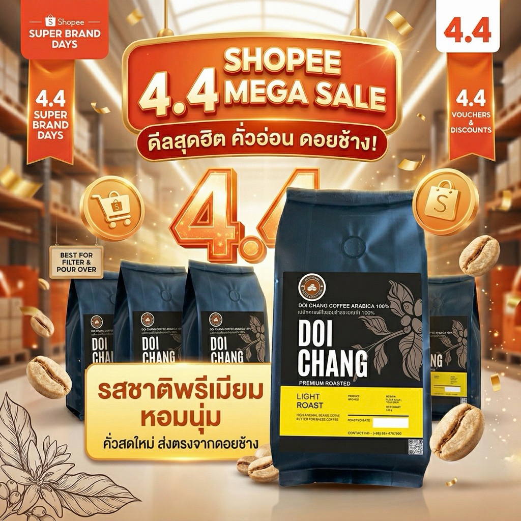 เมล็ดกาแฟดอยช้างอาราบิก้า คั่วอ่อน - เกรดมาตรฐาน ขนาด 500 กรัม