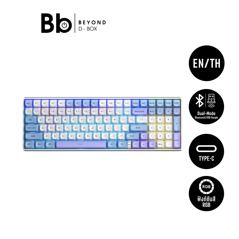 คีย์บอร์ดเกมมิ่ง AULA S100PRO (WHITE/BLUE/DARK PURPLE) RED SWITCH by BB Beyond D-Box