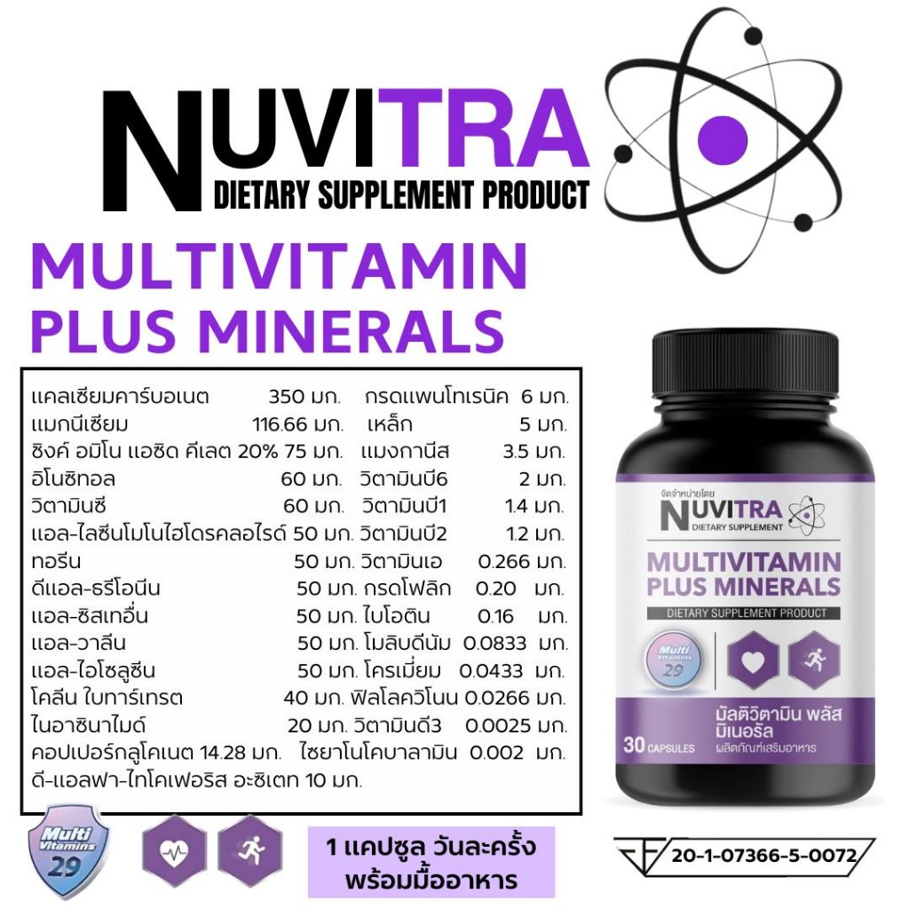 Nuvitra Multivitamin Plus Minerals บำรุงร่างกาย ขจัดความเครียด บู๊ตส์พลังงาน