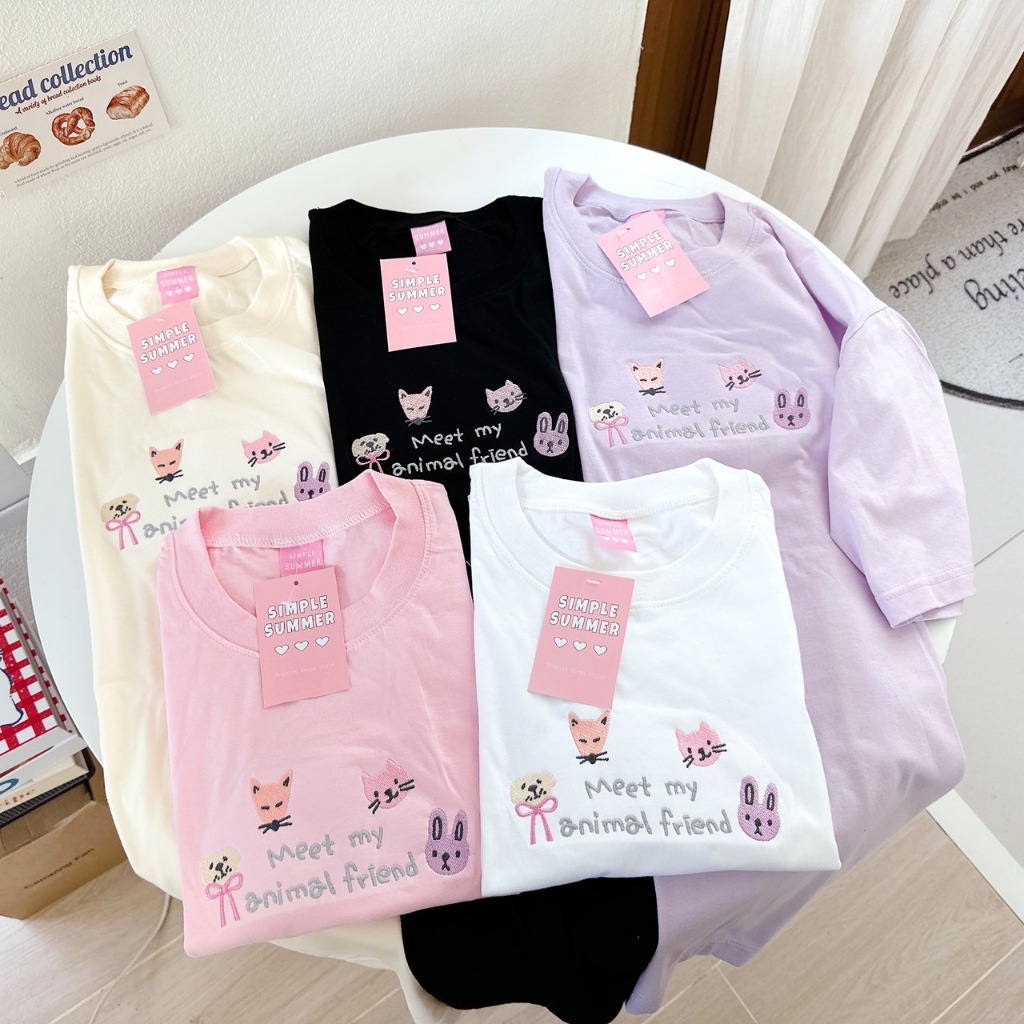 (อก44"ยาว27") S398 เสื้อยืด oversize ผ้าคอตตอน ปัก meet my animal freind