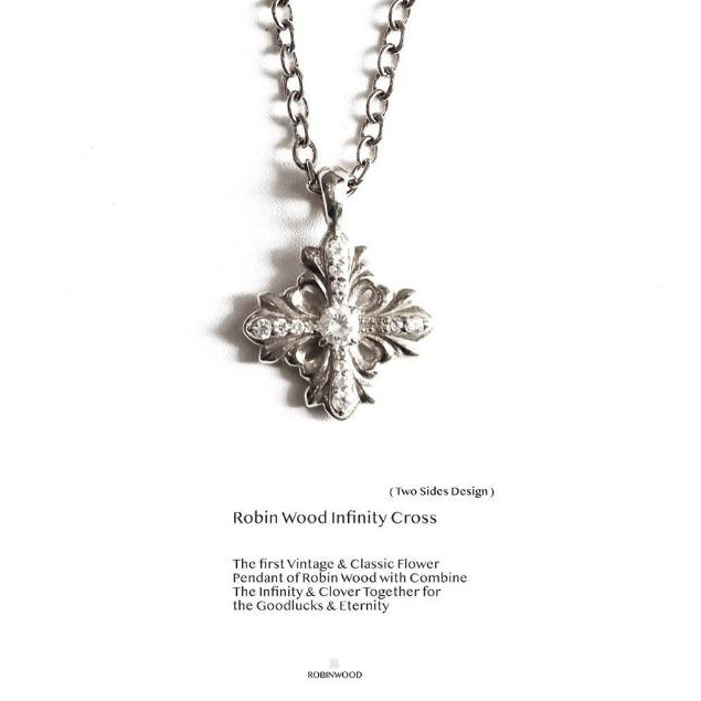 สร้อยคอเงินเเท้ Infinity Cross RobinWood Signature, Fleur-De-Lis Infinty Necklace