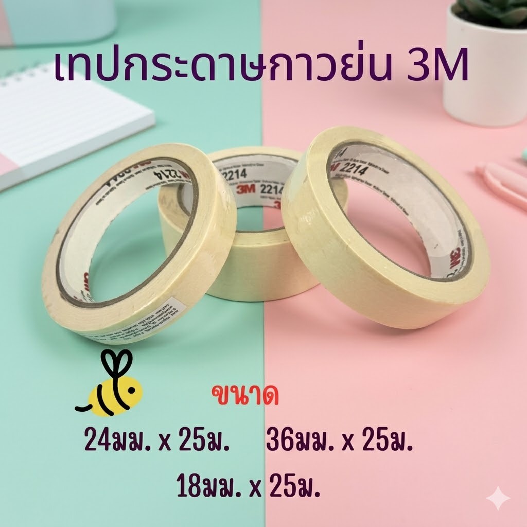 เทปกระดาษกาวย่น 3M  2214 (แพ็ค3ม้วน)