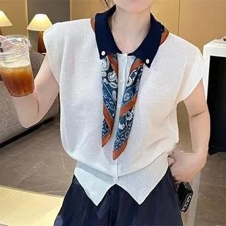 พร้อมส่งในไทย** เสื้อคอปก ใส่ทำงาน มีผ้าพันคอแยกชิ้น ส่งด่วนกทม. Y332