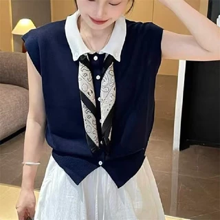 พร้อมส่งในไทย** เสื้อคอปก ใส่ทำงาน มีผ้าพันคอแยกชิ้น ส่งด่วนกทม. Y332