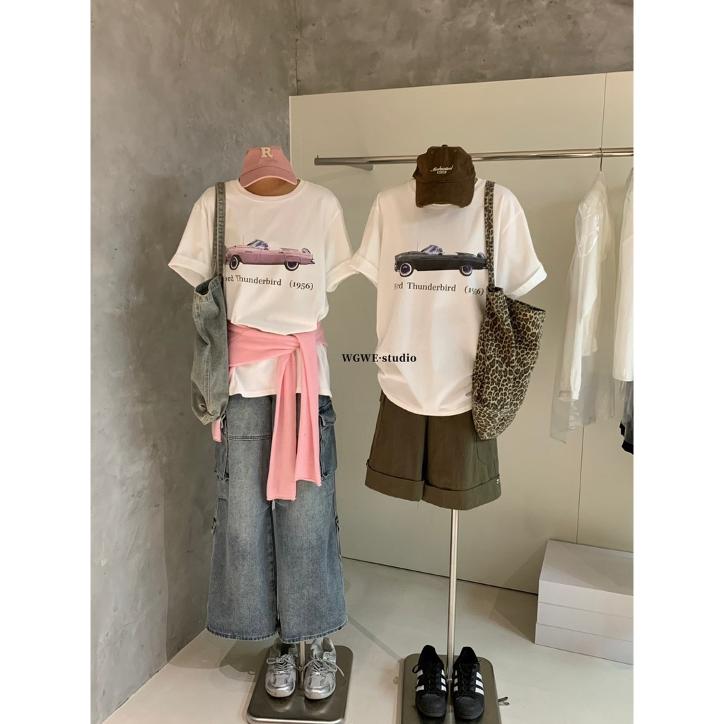 พร้อมส่ง 9022# เสื้อยืดคอกลมแขนสั้น สกรีนลายสกรีนหน้า - หลัง เนื้อผ้าดี ใส่สบาย TAG : WG.WE