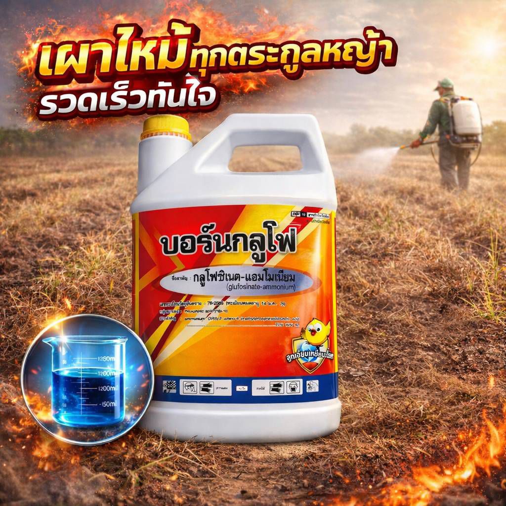 ​ บอร์นกลูโฟ 4ลิตร สูตรน้ำฟ้าทนฝน ซึมไว เผาไหม้เร็ว บอกลาหญ้ารกๆ ไม่ว่าจะเป็นหญ้าตุยยาก หญ้าใบแคบ หรือใบกว้าง เก็บเรียบ