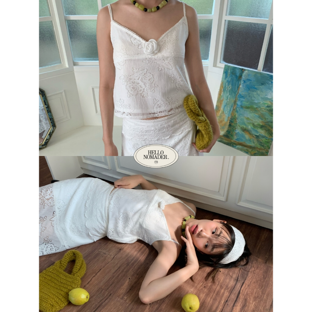 NOMADE.& พร้อมส่ง  Whimsy de Fleur Set {เซ็ตสายเดี่ยว+กระโปรงลูกไม้}
