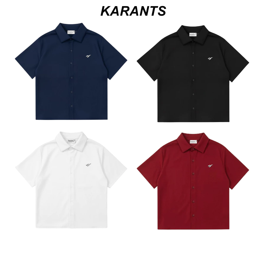 Karants เสื้อเชิ้ต Cropped Boxy ผ้าฝ้ายเนื้อเย็น ตกแต่งด้วยโลหะเรียบ สำหรับผู้ชายและผู้หญิง Unisex - KR216