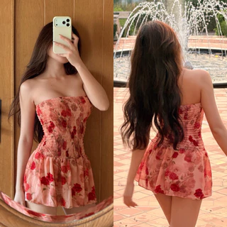 April Dress มินิเดรสสั้น เดรสเกาะอก ผ้าชีฟองเนื้อบาง พร้อมส่งในไทย ป้าย Sinitra Shop