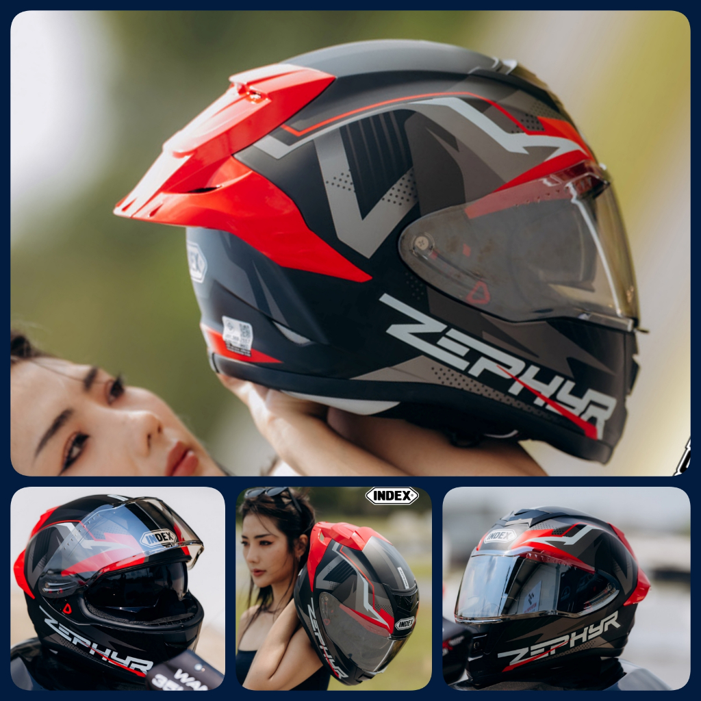 INDEX helmet model: VICTOR ชิลล์2ชั้น มีแว่นกันแดดด้านใน มีหลุมรองรับการติดตั้งบลูทูธ M-XL Zephyr