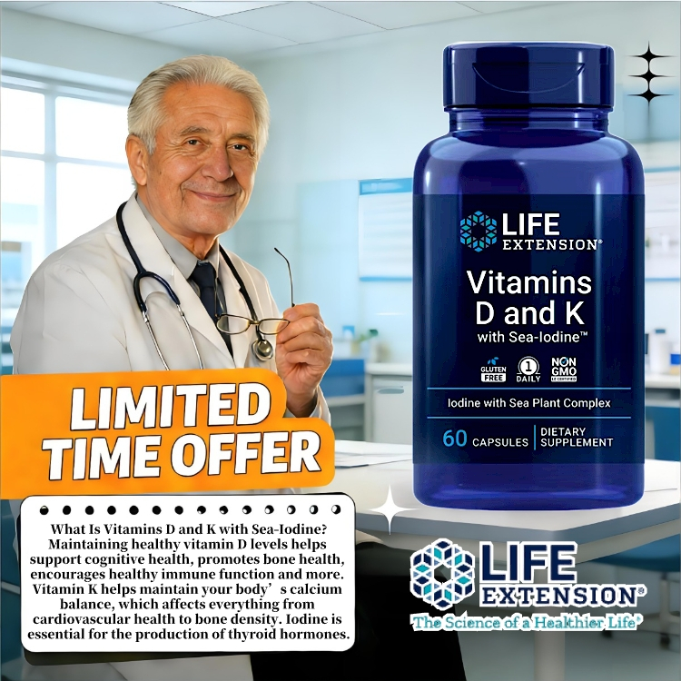 60 Capsules Life Extension Vitamins D K With Natural Sea-lodine