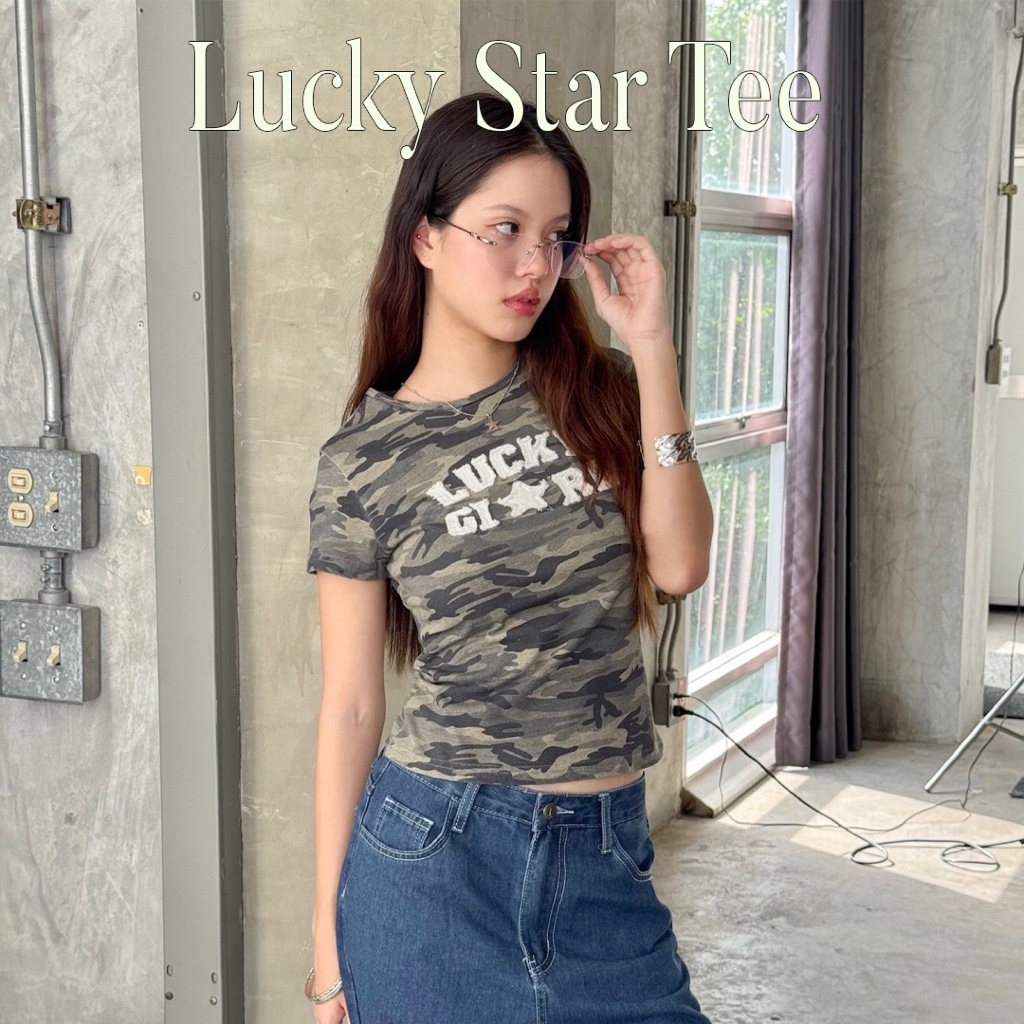 Choosedress A2012 Lucky Star Tee เสื้อยืดแขนสั้นลายทหาร เสื้อยืดปักตัวอักษร