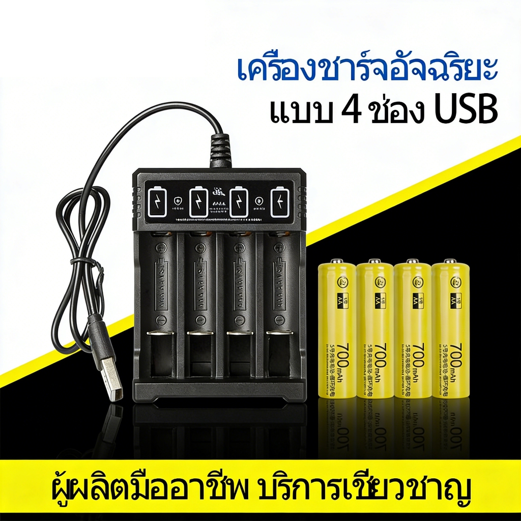 🔋 เซ็ตเครื่องชาร์จถ่าน USB + ถ่านชาร์จ AA / AAA 1.2V Ni-MH ความจุสูง สำหรับของเล่น รีโมท นาฬิกา (เต็มแล้วตัดไฟ)