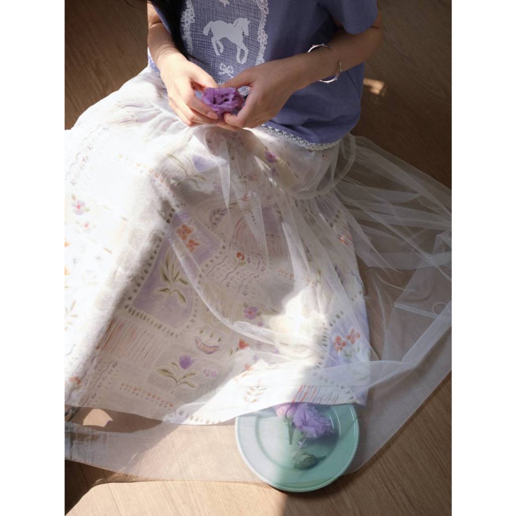 [Preorder] KUOSE : Floral Mesh Layered Skirt
