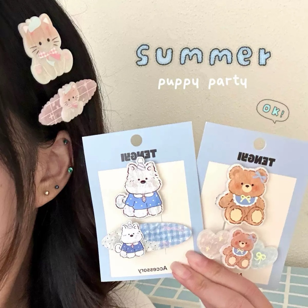 Cute 489 กิ๊บติดผม กิ๊บหนีบผมหมีปาร์ตี้ซัมเมอร์ 2 ชิ้น/แพ็ค