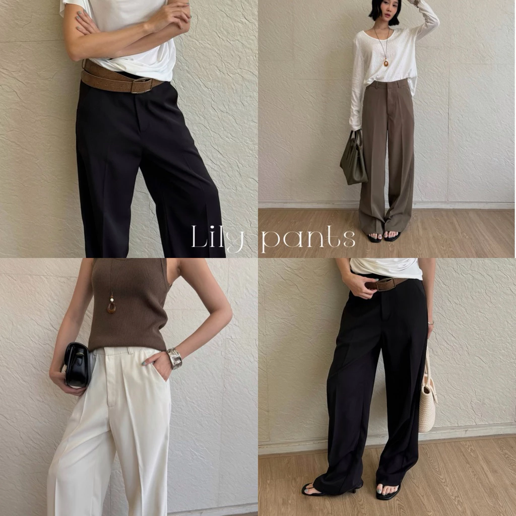 Lily pants รหัส #A04 กางเกงทรงกระบอกกลางตะขอหน้าเรียบ ผ้าพรีเมี่ยมทิ้งตัวใส่ทำงานได้เที่ยวได้ ทรงเบสิคแต่งตัวง่าย