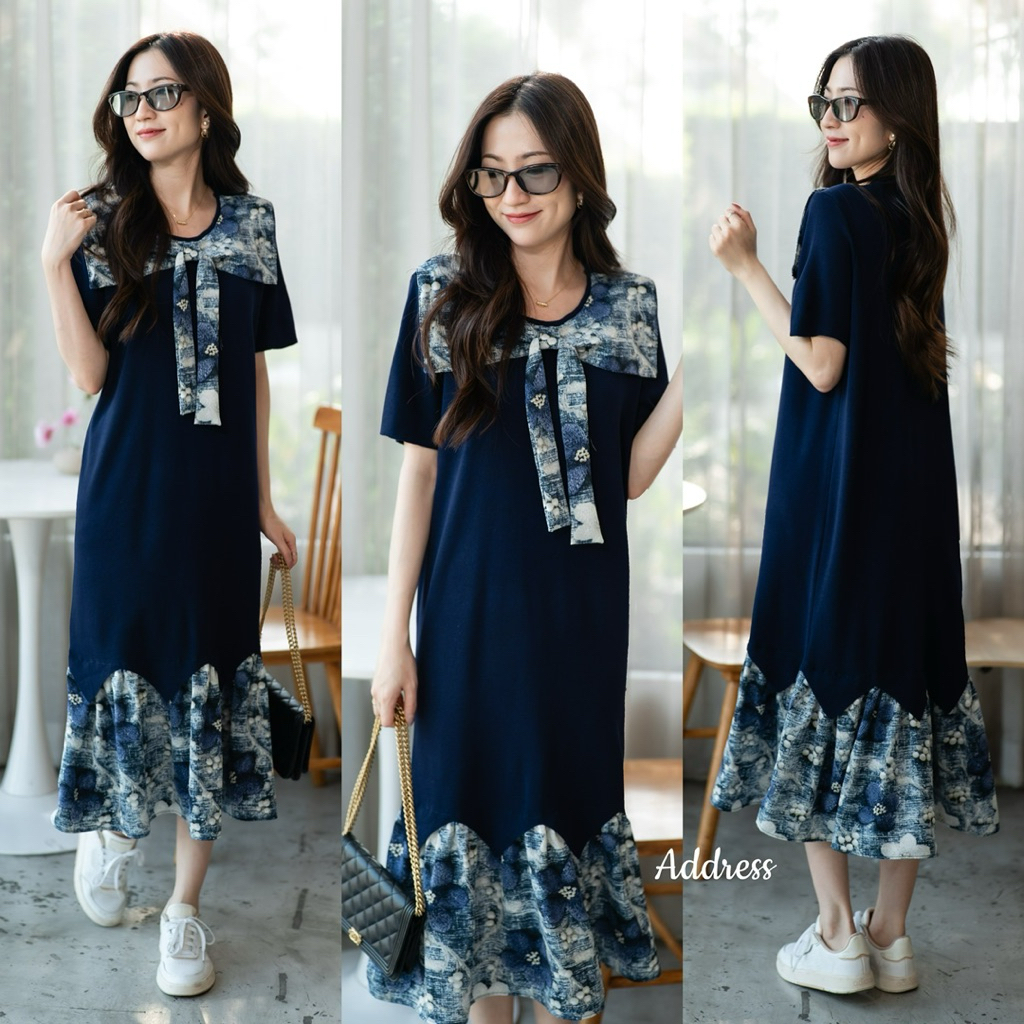 🌈🌿🌺🌸🌼💙🇰🇷 Knit Patch GP Bow Maxi Dress