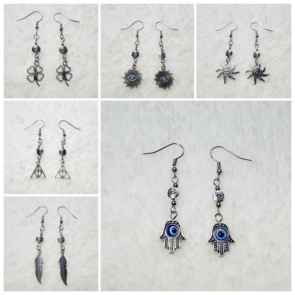 Earrings >> ต่างหู EVIL EYE 🧿 ต่างหูสไตล์โบฮีเมียน ต่างหูหินนำโชค ต่างหูลูกปัด ต่างหูโลหะ เครื่องประดับ Wicca Celestial