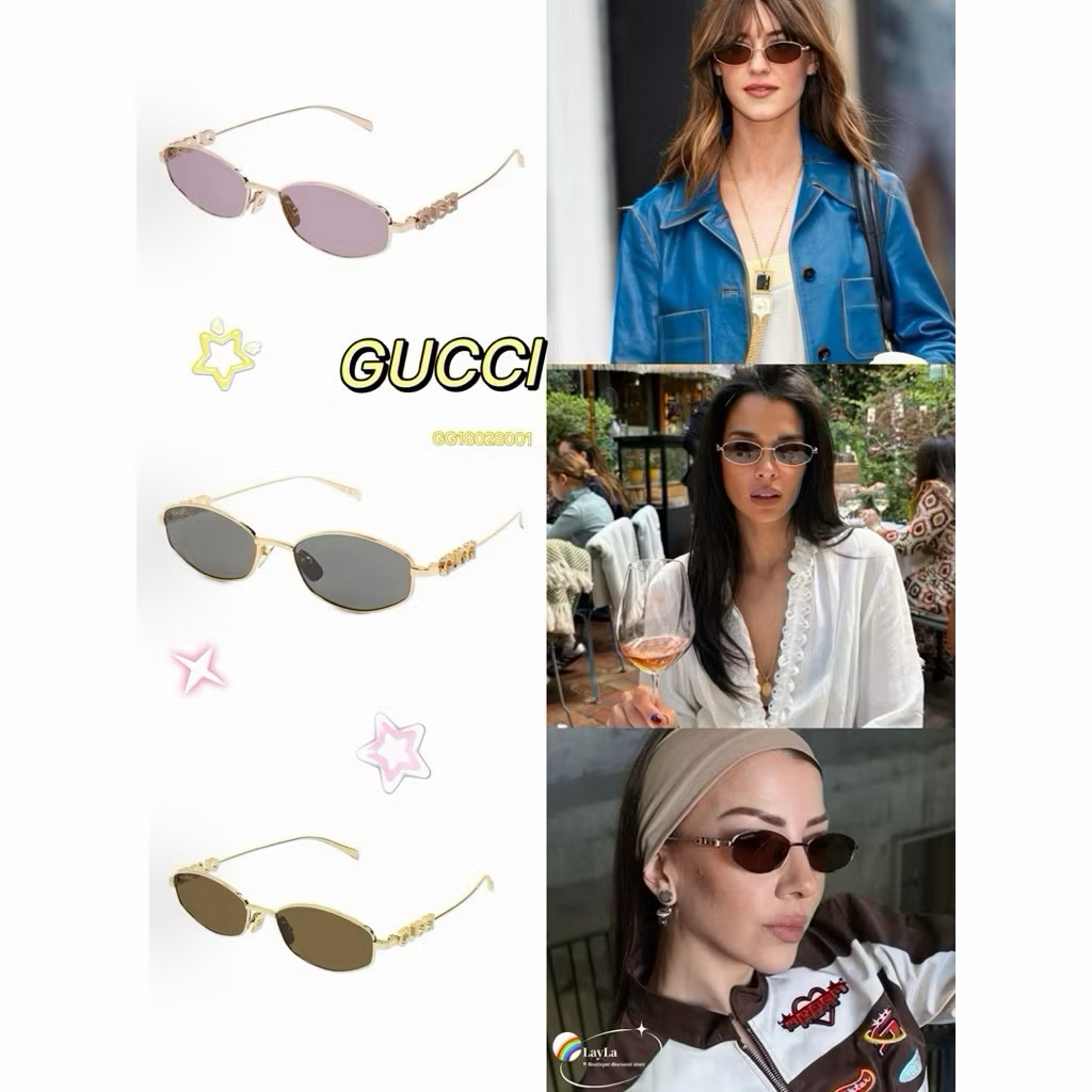 🌈 ของแท้ แว่นกันแดดกรอบโลหะสำหรับผู้หญิง 【Gucci】