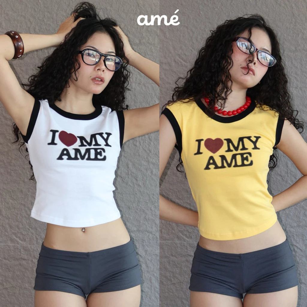 Ame.co.th | Ame Lover Ringer Baby Tee | เสื้อยืดผู้หญิง ริงเกอร์เบบี้ที I ♥ MY AME ทรงเข้ารูปพอดีตัว