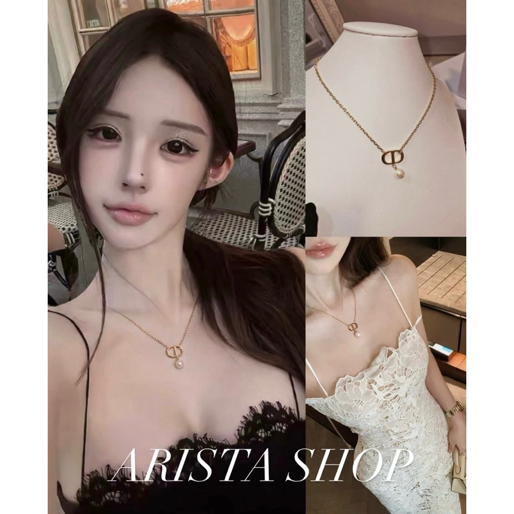 ❌พร้อมส่ง ส่งไว❌สร้อยคอ D (ห้อยมุก) สีทอง