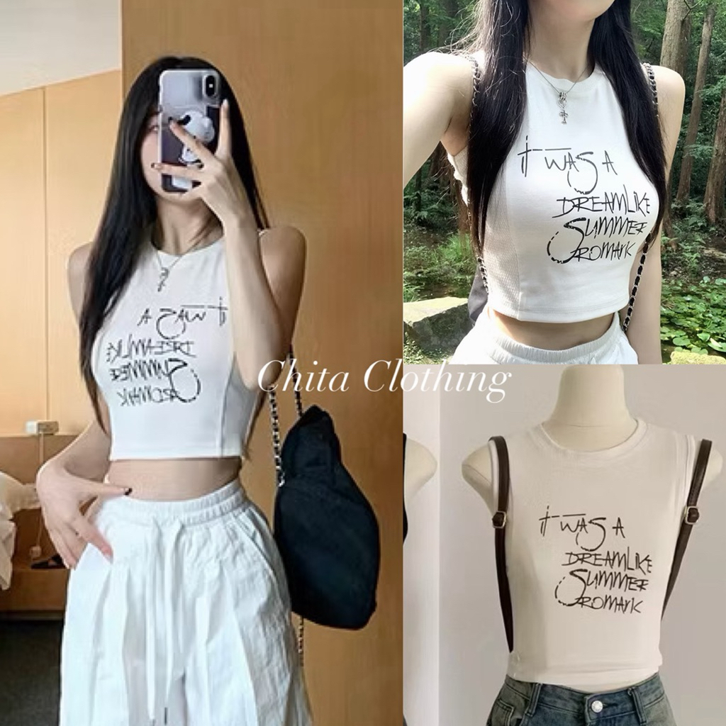 📍พร้อมส่ง📍7366 เสื้อแขนกุด สกรีนลายช่วงอก TAG:WG.WE 🇰🇷