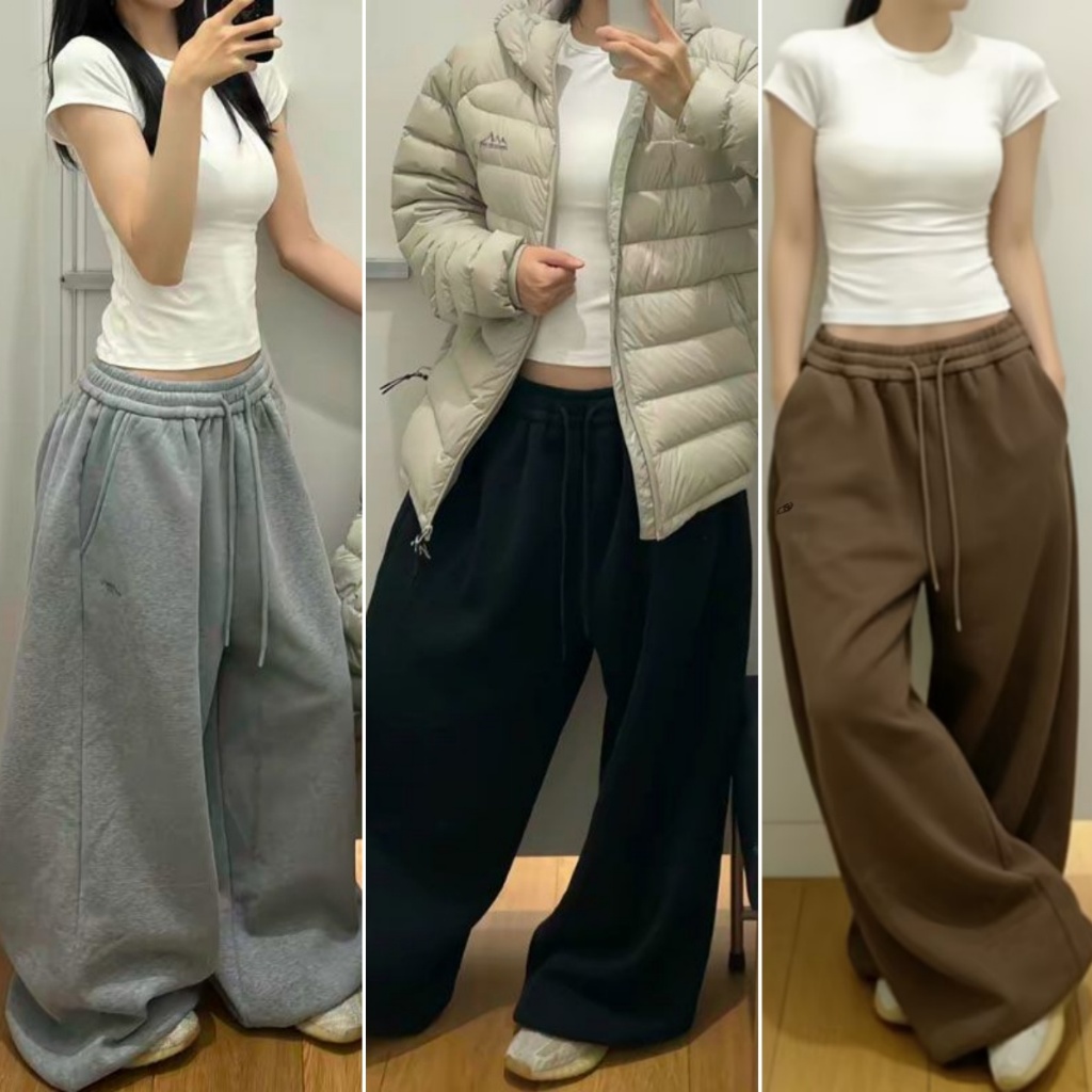 Bella Shop  ลำลอง กางเกงขากว ้ างลําลองเกาหลี กางเกงขายาว ทรงหลวม สวมใส่สบาย มีสไตล์และเรียบง่าย