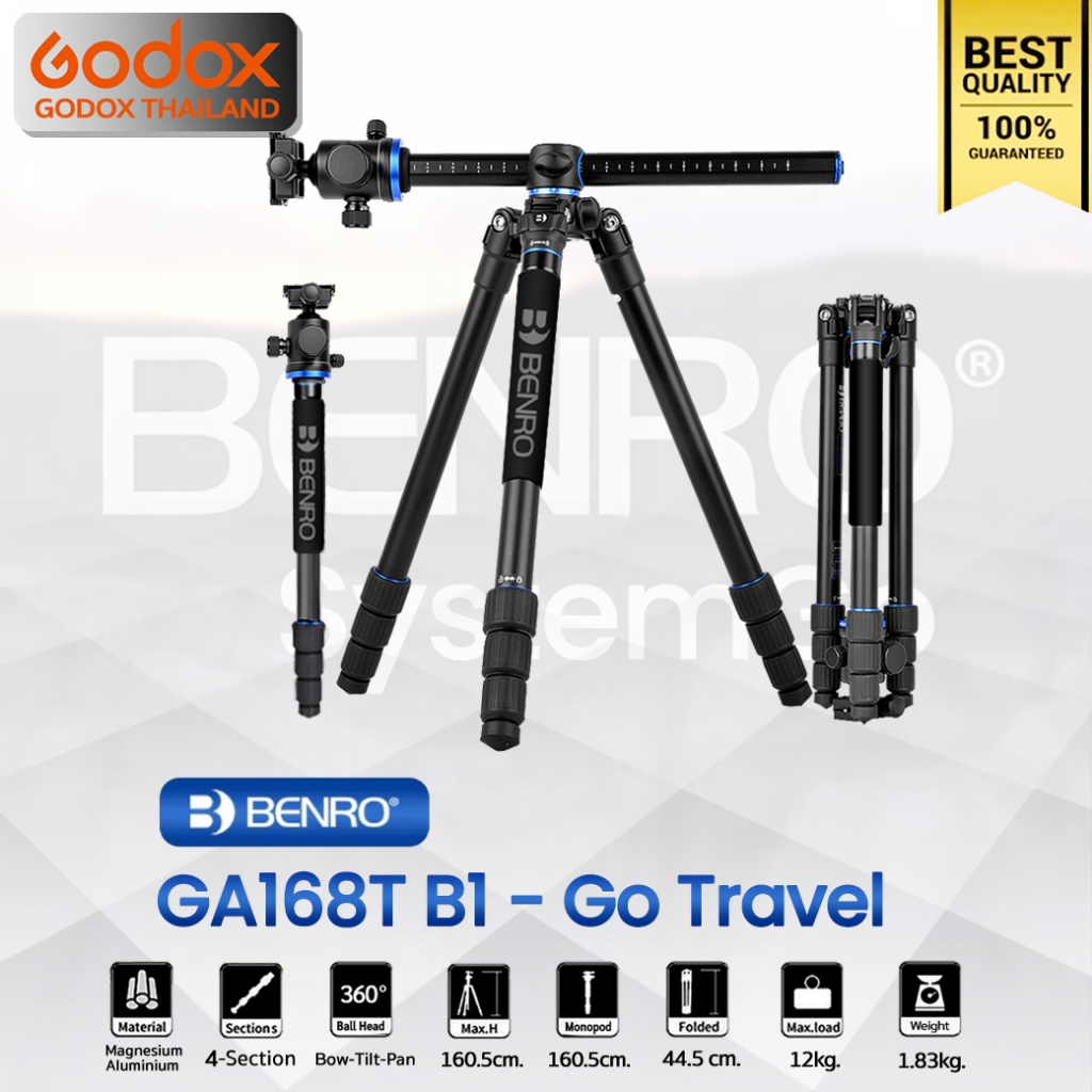 ลดล้างสต๊อก บางตัวอาจมีตำหนิ – Benro Tripod GA168T B1 ขาตั้งกล้อง อเนกประสงค์ Monopod, Top View, กางราบ, กลับหัว / Godox – โปรปัง