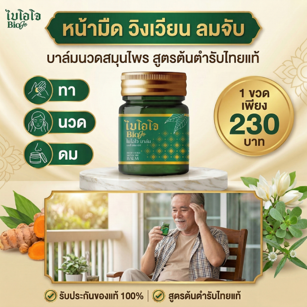[1 ขวด] BIOJO บาล์มนวดสมุนไพร 30 กรัม ลดปวดเมื่อย ลดบวม ลดอักเสบ 1 ขวด ใช้ได้นาน 1 เดือน