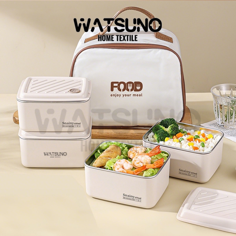 Watsuno.กล่องข้าว ปิ่นโตใส่อาหาร สแตนเลสเกรดอาหาร ปิดผนึก360°กันการรั่ว ใช้ในไมโครเวฟหรือเตาอบได้