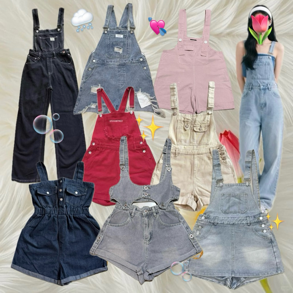 🧸 (ส่งภายใน2-3วันหลังกดสั่ง) 🎀 เอี๊ยมยีนส์ขายาว เอี๊ยมยีนส์ขาสั้น เอี๊ยมผ้าสี SML น่ารัก  🎀🌷