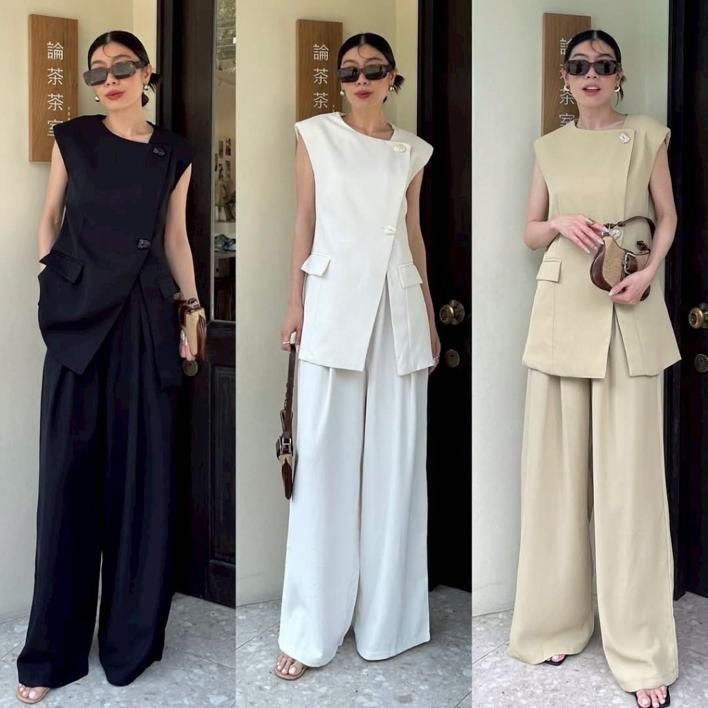 Studiox2 setเสื้อกางเกงสีเบจSizeL