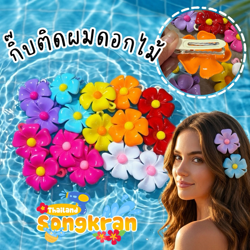 ร้านไทย มีส่งด่วน กิ๊บสงกรานต์ 🌺กิ๊บดอกไม้แม่ชม กิ๊บดอกไม้พลาสติก ขนาด6.5cm