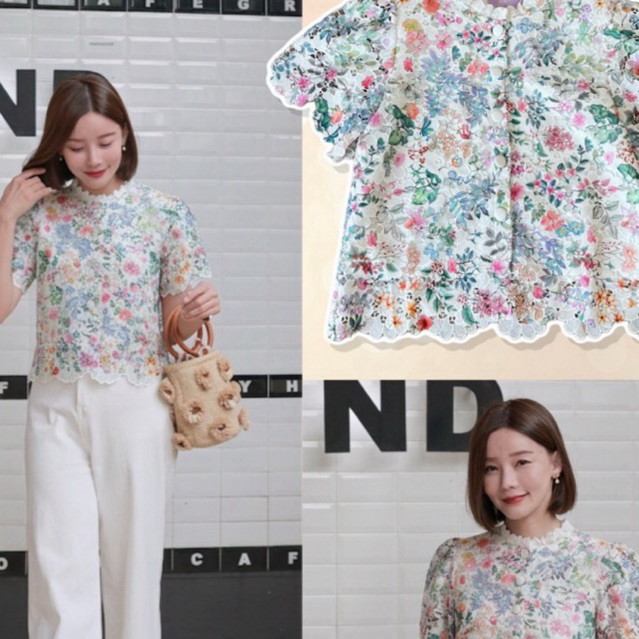 Password 6345 เสื้อแขนระบาย ผ้าคอตตอนฉลุอย่างดี