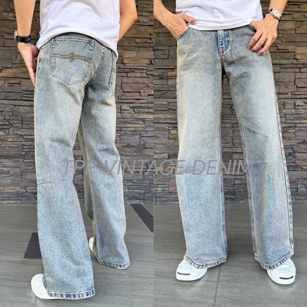 JEANSEXPRESS กางเกงยีนส์ชายทรงกระบอก ใหญ่ สีบลูยีนส์ฟอกสโนว์ เป้าซิป Size 28-36 ผ้าฟอกนิ่ม งานสวย