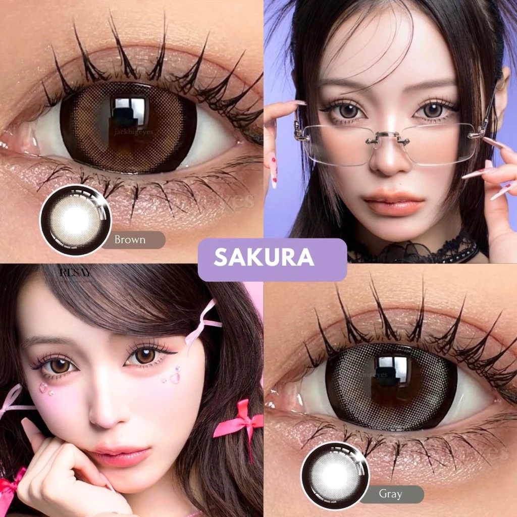 Sakura เลนส์ตัดขอบดำเข้มแบ๊ว สไตล์ญี่ปุ่น ตาหวาน แบ๊ว กลม โต สุดๆ ค่าสายตา 00-1000