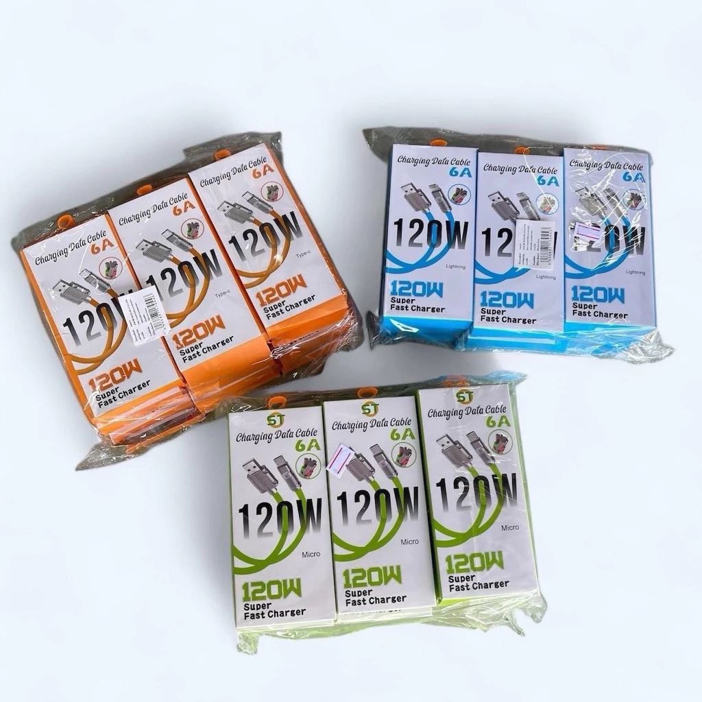 สายชาร์จ ST fast charge ไอโฟน,แอนดรอย,ไทป์ซี แพคละ12ชิ้น คละสี ราคา 240บาท