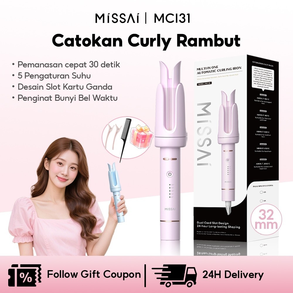 Missai 32mm เครื่องม้วนผมอัตโนมัติ 5 ระดับอุณหภูมิ (90-200°C) ระบบเซรามิก+ไอออนลบ ปิดอัตโนมัติ MCI31