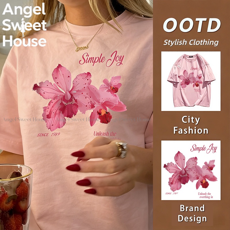 (จัดส่งตลอด 24 ชั่วโมง）Angle Official  เชิ้ตขาว ผู้หญิง  พิมพ์ลาย ผ้า โคตรนุ่ม  เสื้อคอกลม รุ่นใหม่ฤดูร้อน ส่งไวจากไทย