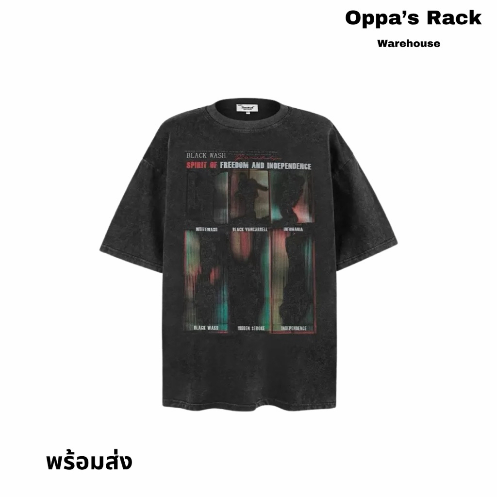 เสื้อยืดสีดำผ้าฟอกสกรีนลายรุ่น Spirit