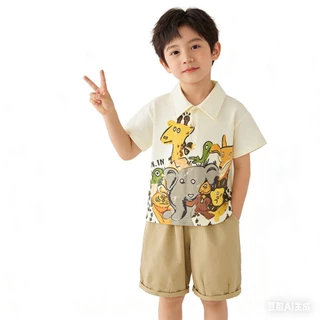 MC234 ชุดเซตเด็กผู้ชายลายสัตว์ เสื้อโปโล + กางเกงขาสั้น น่ารักมาก