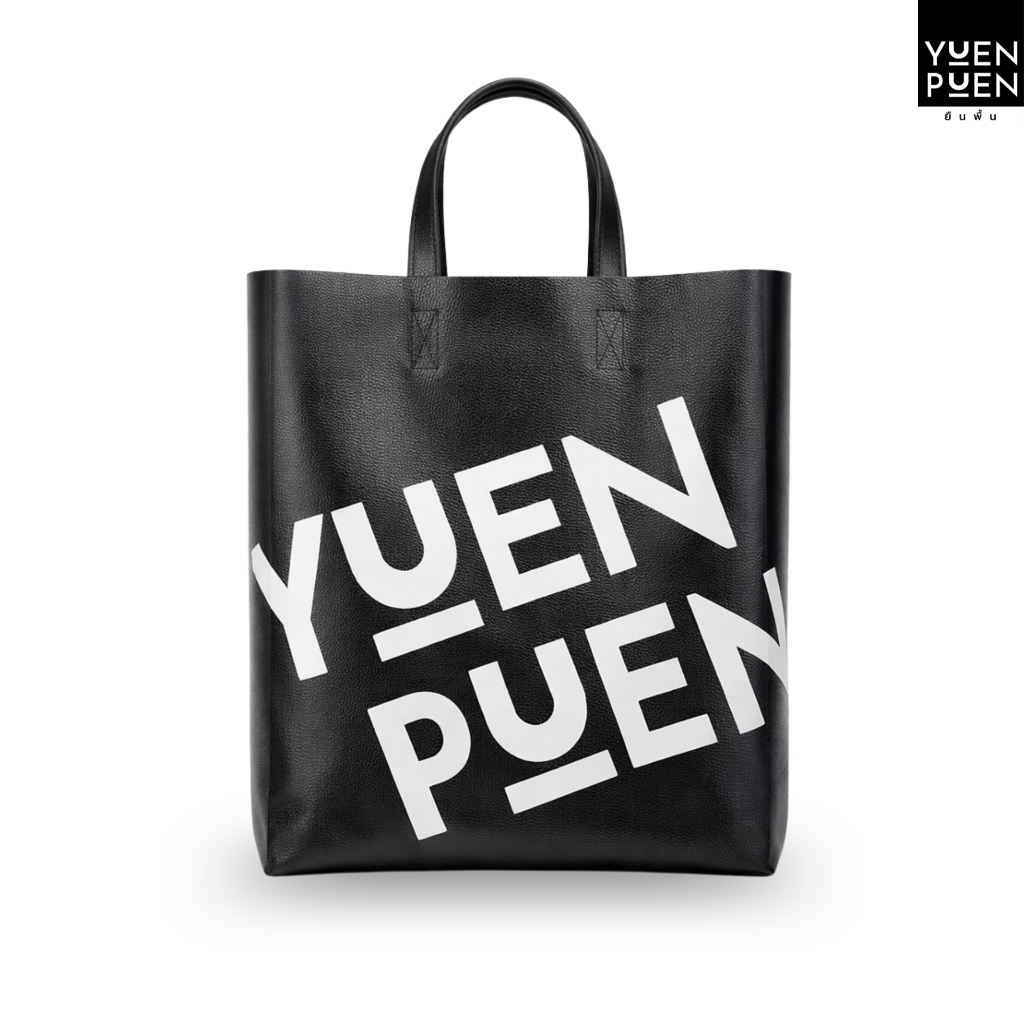 YUENPUEN ยืนพื้น Signature Bag กระเป๋าถือ กันน้ำ Tarpaulin ทนทาน Minimal สีดำใบใหญ่ใส่ของได้เยอะ